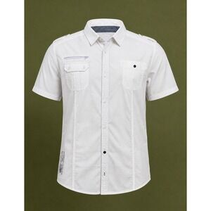 Projek Raw Mens 2XT White Striped Button Up Shirt Short Sleeve Big Tall Pockets